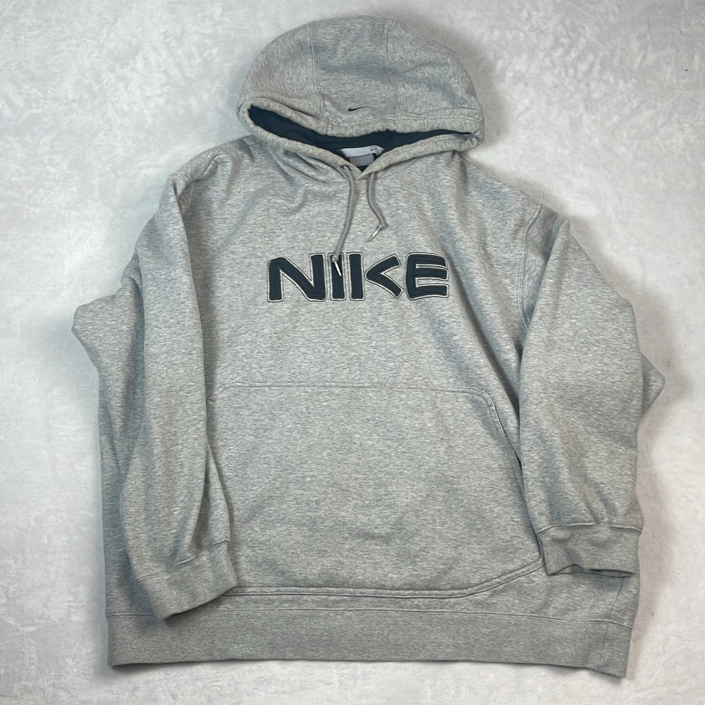 Nike Men's Hoodie Grey Size XL Pullover Spell Out Embroidered Logo Y2K Vintage